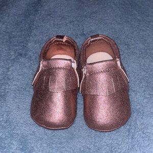 Pink Metallic Fringe Kids Moccasins